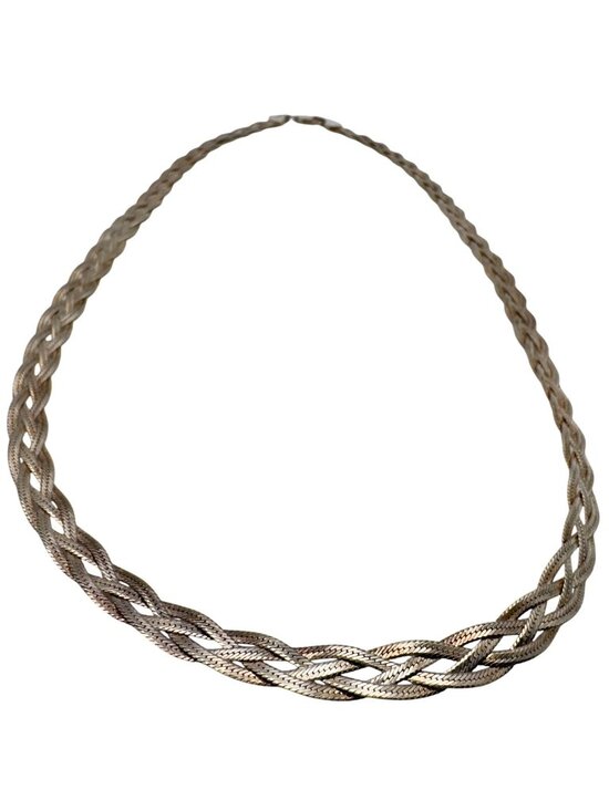 Taxco Jewelry - Vtg Mexico 925 Sterling Silver Braided Herringbone Necklace Lobster Clasp 21